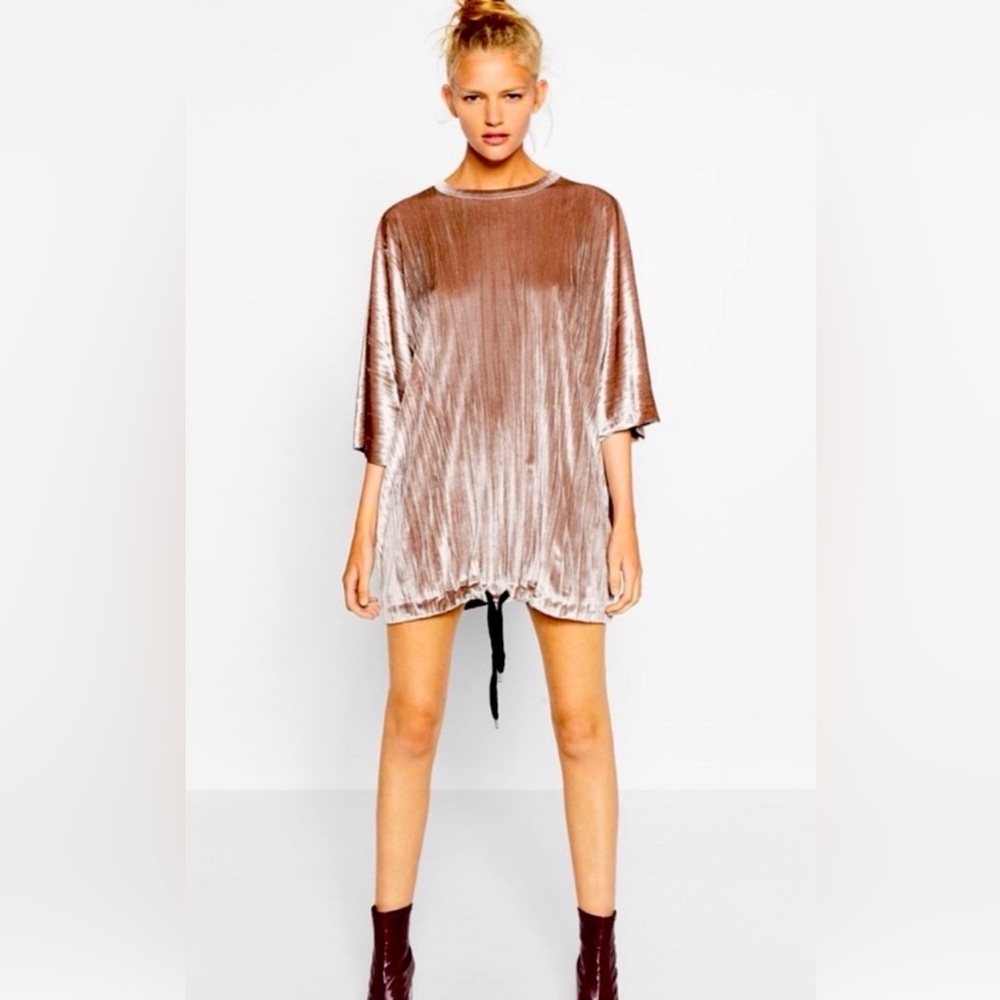 Zara Metallic rose gold velvet Mini Dress